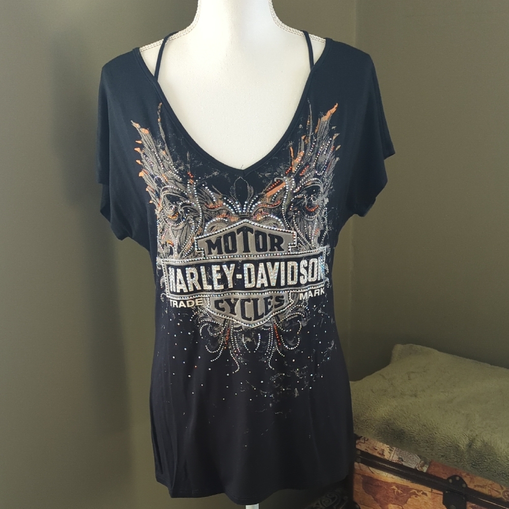 Harley-Davidson Women's Black Tee with Silver Accents